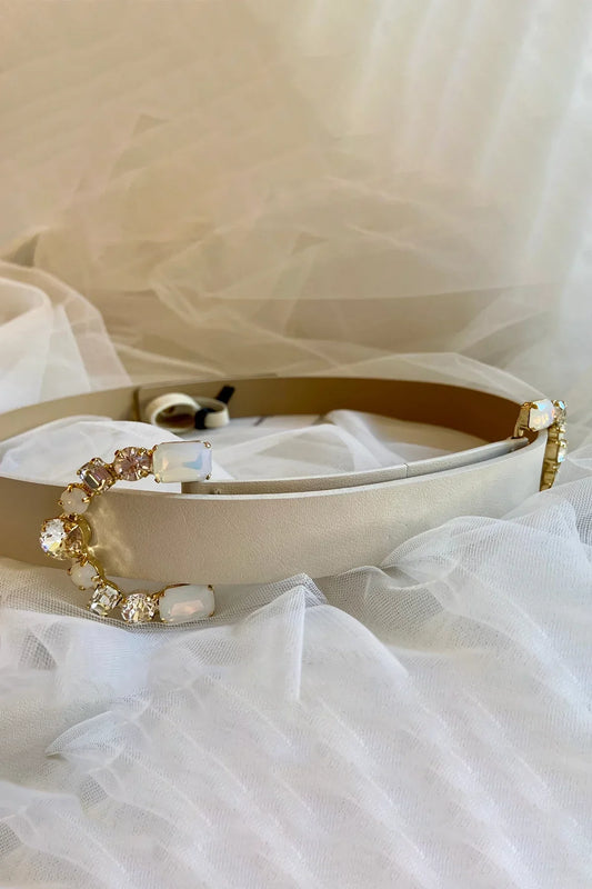 Ivory Leather Beaded Belt